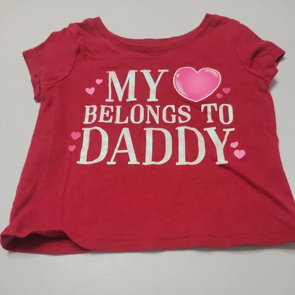 Childrens Place Girl 6-9M Graphic T-Shirt Red My Heart Belongs To Daddy VDay Top